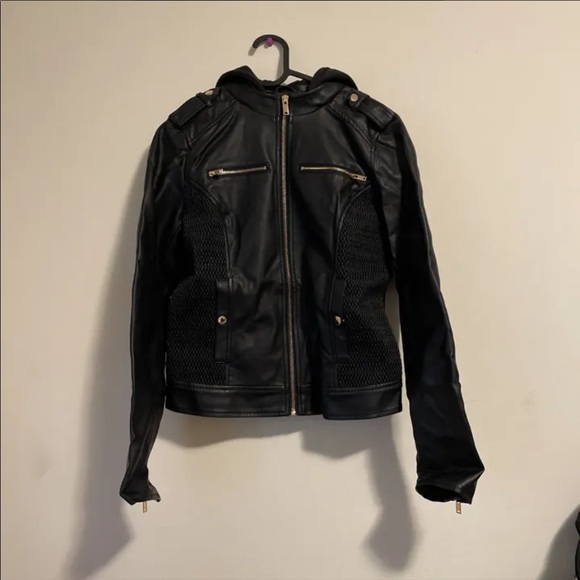 G by Guess Black Faux Leather Jacket - Picture 1 of 6